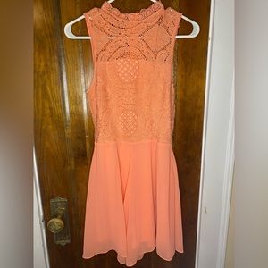 Peach lace romper, evening romper